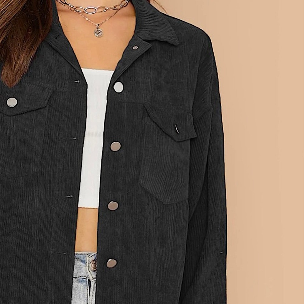 SHEIN Flap Pocket front Cord Coat
